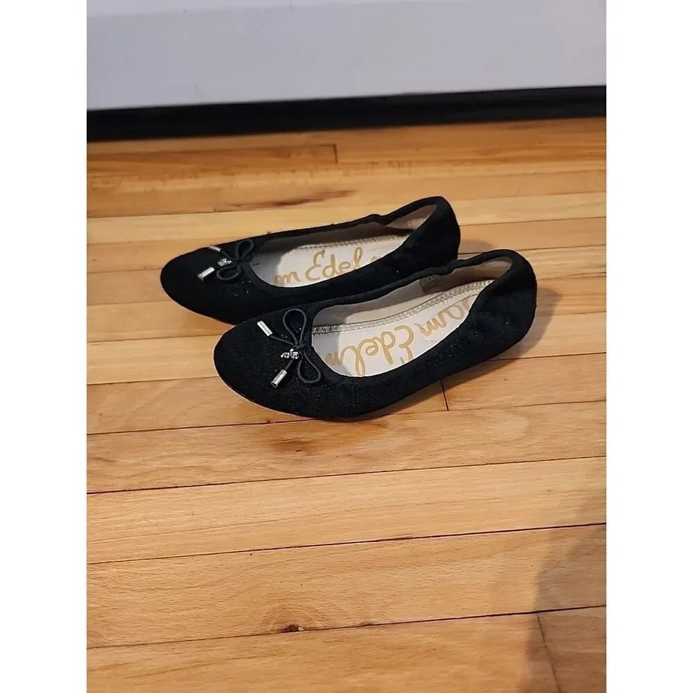Sam Edelman Girls Felicia Kids Ballet Flat Black Blue Sparkle Size 2